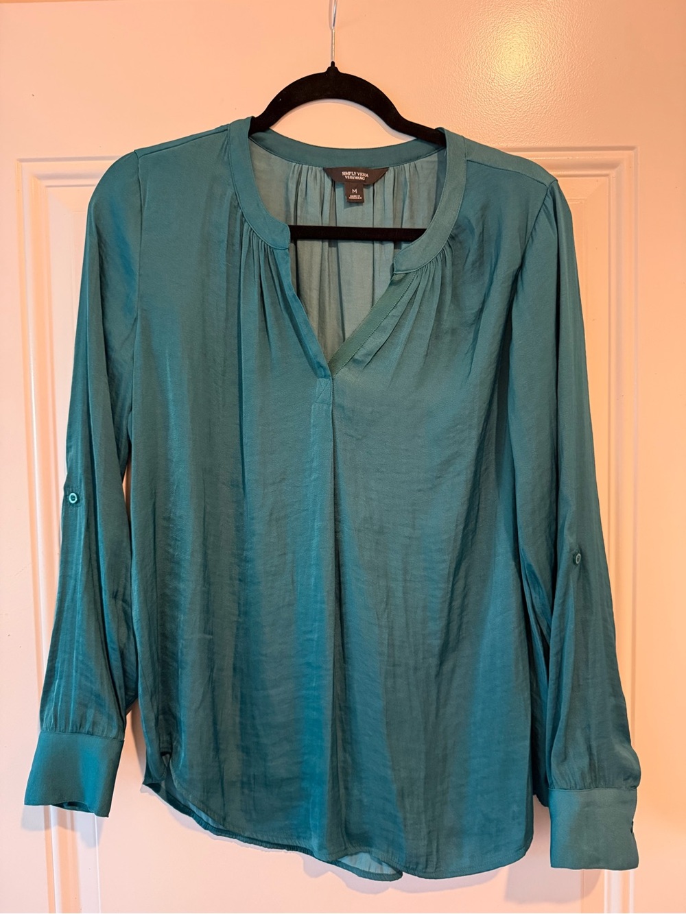 Simply Vera Vera Wang Teal Pleated Split-Neck Blouse